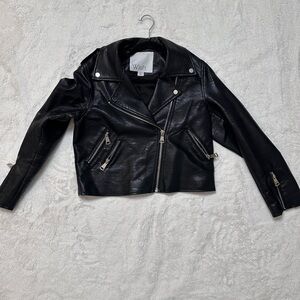 Cropped moto biker jacket faux leather size M
